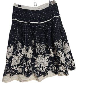Vintage Dimri Black White Floral Polka Dot Skirt Size 6 A Line Midi Flowy Boho